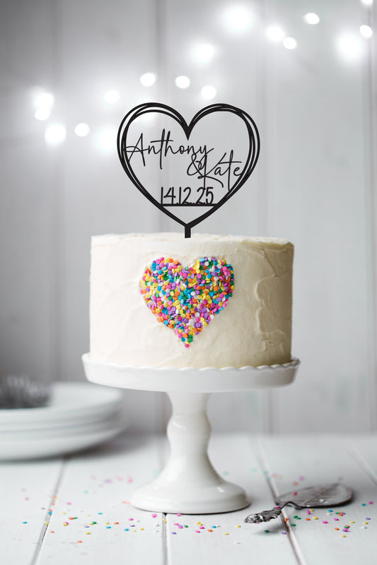 Heart Personalised Wedding Engagement Cake Topper