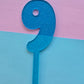 Number 9 Cake topper 10cm blue jelly glitter