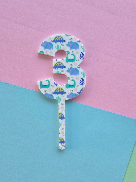 Number 3 dinosaur print cake topper 7cm tall