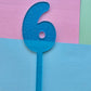 Number 6 Cake topper 10cmx6.5cm blue jelly glitter