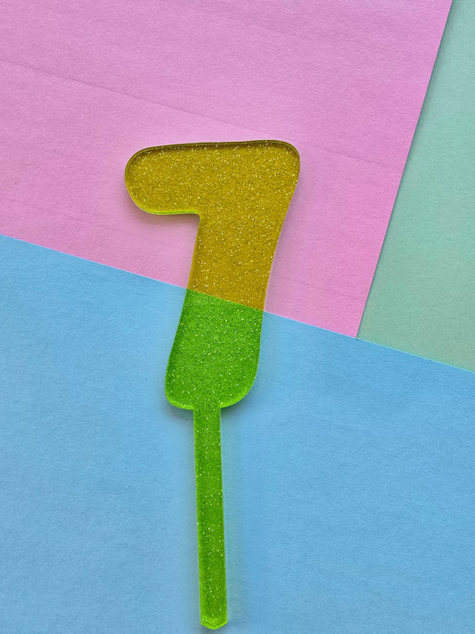 Number 7 Cake topper 10cmx6.5cm green jelly glitter