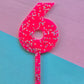 Number 6 Cake topper 9cm tall - hot pink with silver stars