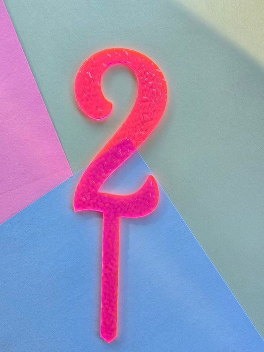 Number 2 neon pink neon ripple  cake topper Approx 10cm tall (is see through)