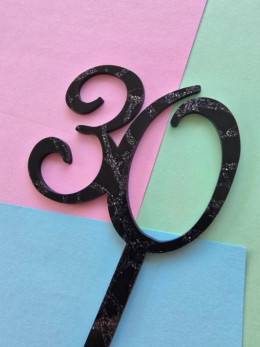 Number 30 black fancy silver  cake topper Approx 7cm tall