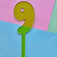 Number 9 Cake topper 10cmx6.5cm green jelly glitter