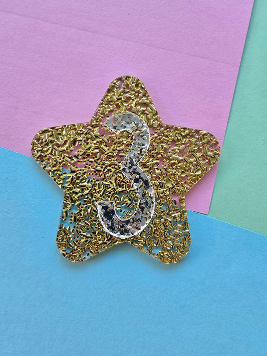 Glitter star cake fropper 3 - silver on gold hex glitter
