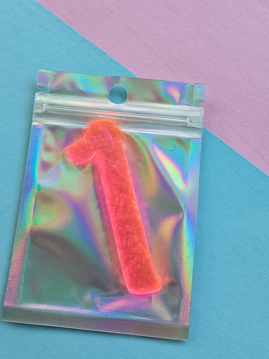 Mini number 1 charm - neon pink ripple - 6cm