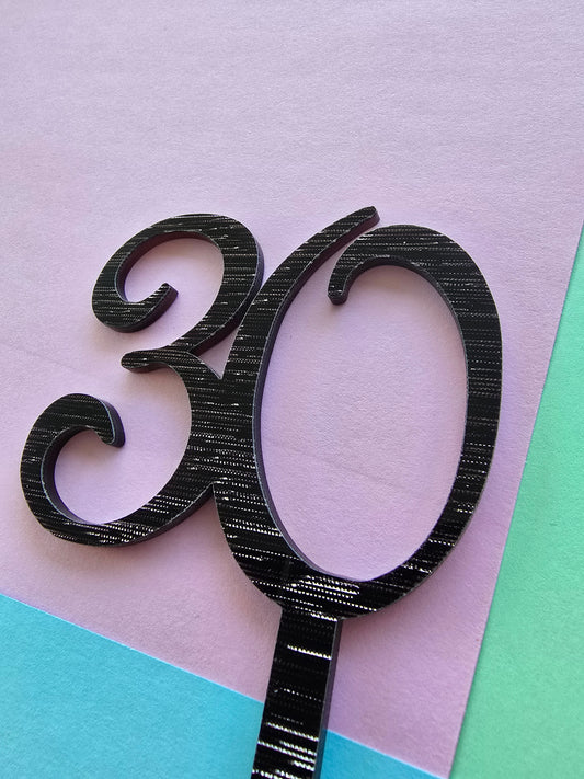 Number 30 pink black fancy silver matrix cake topper Approx 8cm tall