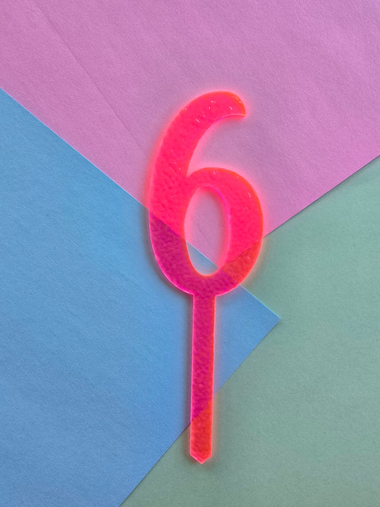 Number 6 neon pink neon ripple  cake topper Approx 10cm tall (is see through)