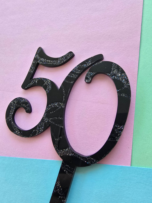Number 50 black fancy silver  cake topper Approx 7cm tall