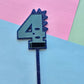 4 Dinosaur Cake Topper 10cm tall (7cm wide) blue mirror on blue glitter