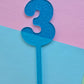 Number 3 Cake topper 10cm tall blue jelly glitter