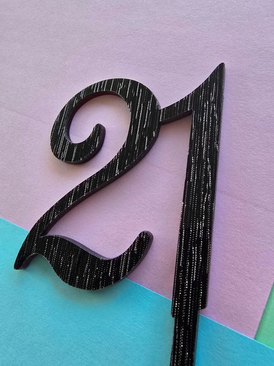 Number 21 black fancy silver matrix cake topper Approx 8cm tall