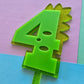 4 Dinosaur Cake Topper 10cm tall (7cm wide) neon green on jelly glitter green