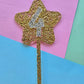Glitter star cake topper 4 - silver on gold hex glitter
