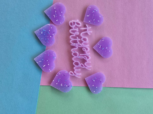 Purple sprinkle happy birthday charm + 7 hearts