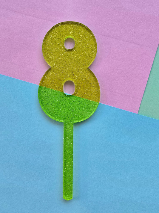 Number 8 Cake topper 10cmx6cm green jelly glitter