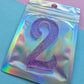 Mini number 2 charm - purple jelly glitter - 6cm