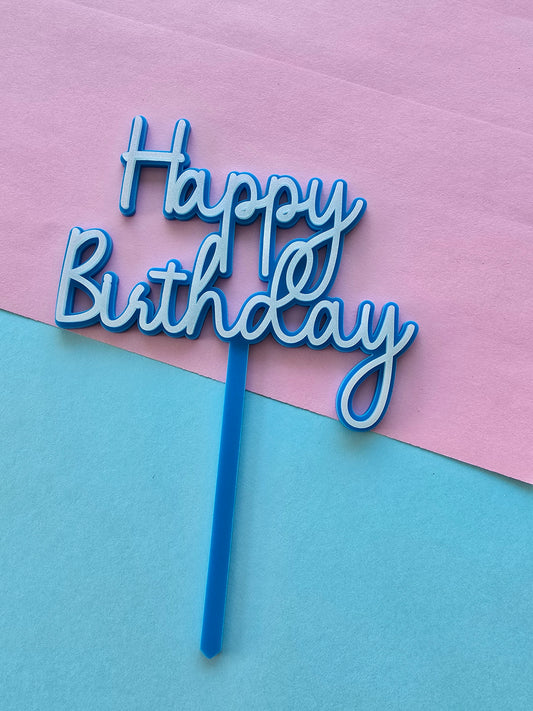 HAPPY BIRTHDAY Topper Shimmer Pastel Blue on Sky Blue- CLEARANCE