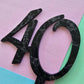 Number 40 black fancy silver  cake topper Approx 7cm tall