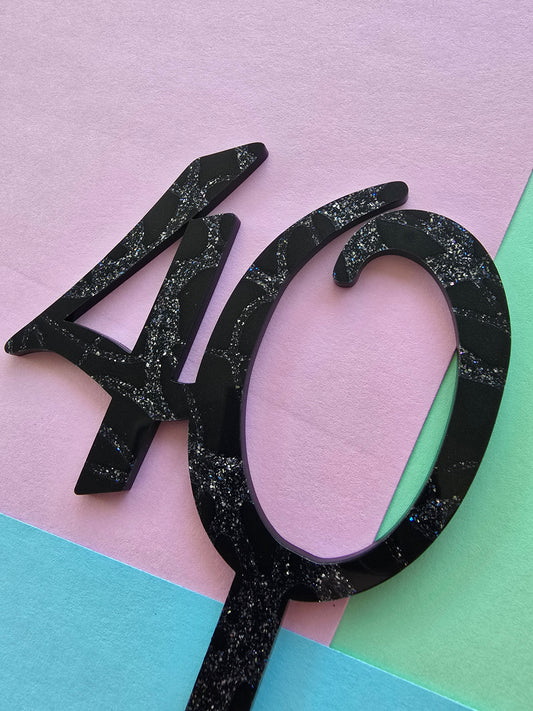 Number 40 black fancy silver  cake topper Approx 7cm tall