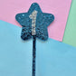 Glitter star cake topper 1 - silver on blue hex glitter 10cm wide