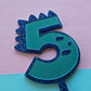 5 Dinosaur Cake Topper 10cm tall (7cm wide) blue mirror on blue glitter