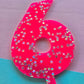 Number 6 Cake topper 9cm tall - hot pink with silver stars