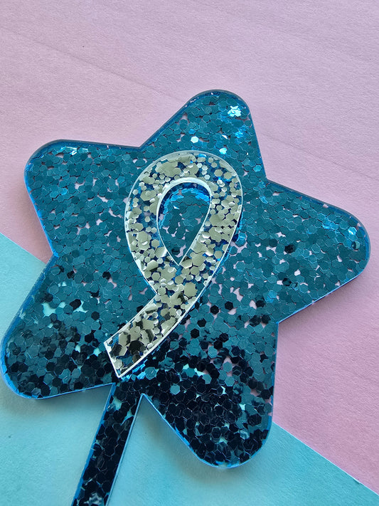 Glitter star cake topper 9 - silver on blue hex glitter