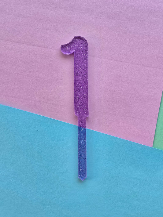 Small number 1 topper - purple jelly glitter - 7.5cm