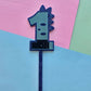1 Dinosaur Cake Topper 10cm tall (6cm wide) blue mirror on blue glitter
