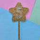 Glitter star cake topper 5 - silver on gold hex glitter