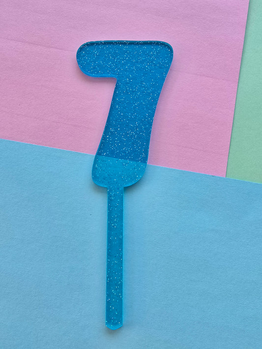 Number 7 Cake topper 10cmx6.5cm blue jelly glitter