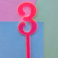 Number 3 neon pink neon ripple  cake topper Approx 10cm tall (is see through)