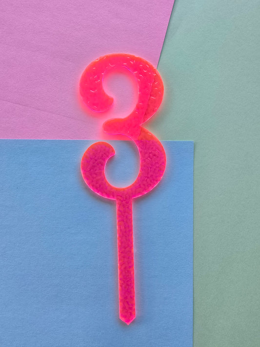 Number 3 neon pink neon ripple  cake topper Approx 10cm tall (is see through)