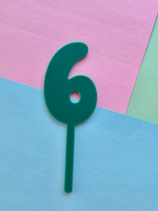 Number 6 Cake topper 10cmx6.5cm teal