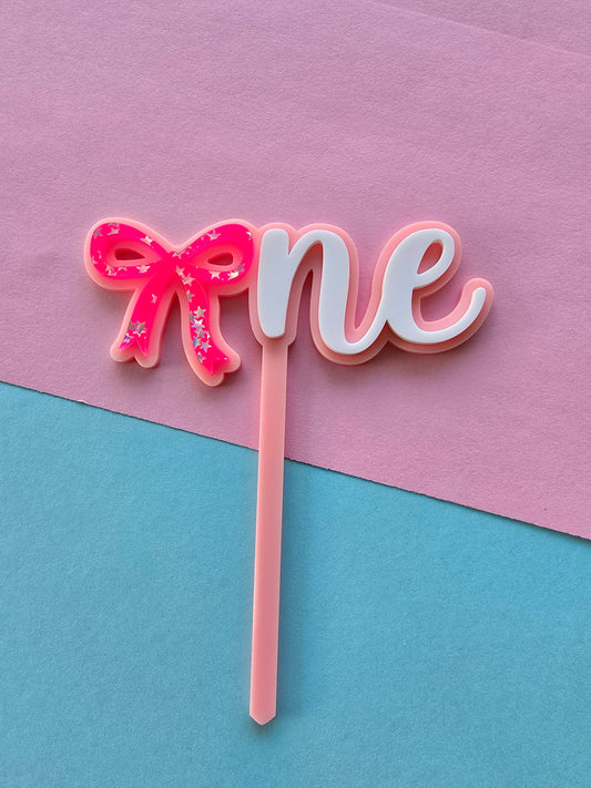 One Bow Topper hot pink stars pink bow - CLEARANCE