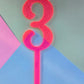 Number 3 neon pink neon ripple  cake topper Approx 10cm tall (is see through)