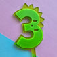 3 Dinosaur Cake Topper 10cm tall (7cm wide) neon green on jelly glitter green