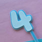 4 Cake Topper white on blue 7.5cm x 6cm