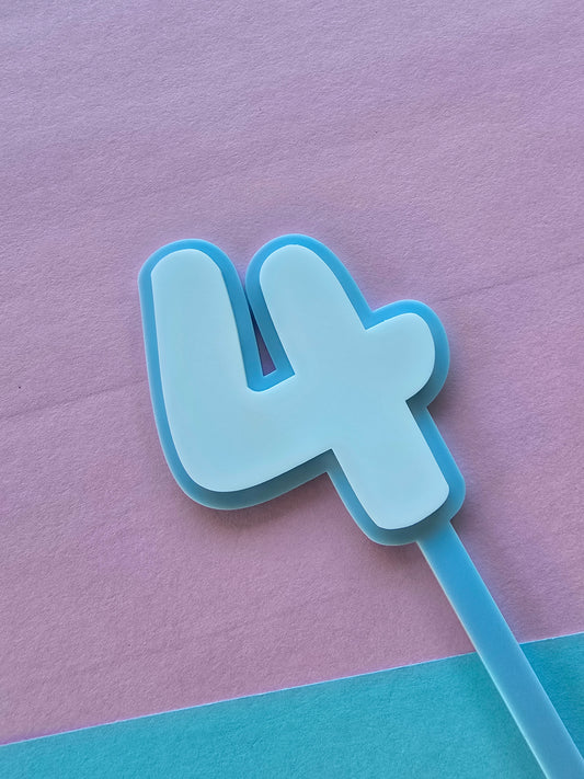 4 Cake Topper white on blue 7.5cm x 6cm