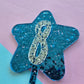 Glitter star cake topper 8 - silver on blue hex glitter