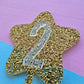 Glitter star cake topper 2 - silver on gold hex glitter