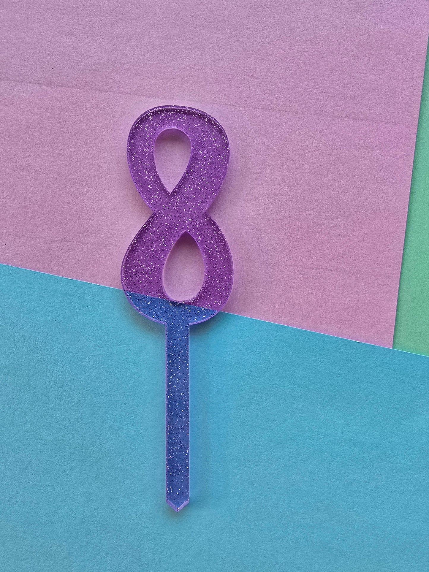 Small number 8 topper - purple jelly glitter - 7.5cm