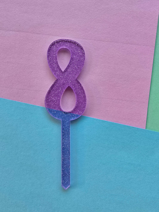 Small number 8 topper - purple jelly glitter - 7.5cm