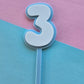 3 Cake Topper white on blue 7.5cm x 5cm