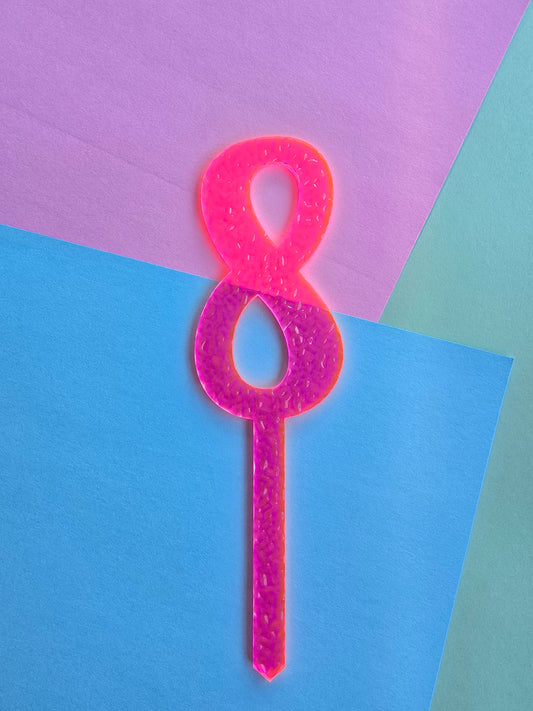 Number 8 neon pink neon ripple  cake topper Approx 10cm tall (is see through)