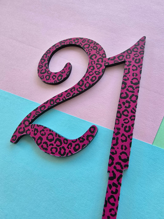 Number 21 pink leopard print cake topper Approx 10cm tall