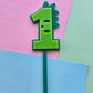 1 Dinosaur Cake Topper 10cm tall (6cm wide) green on teal