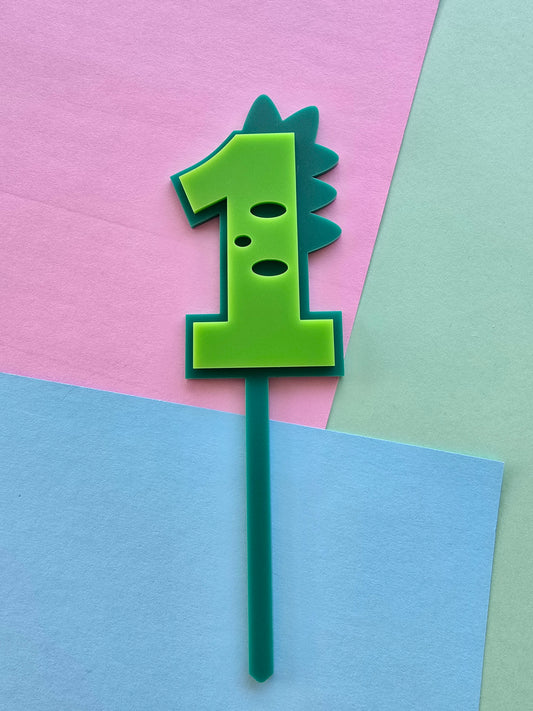 1 Dinosaur Cake Topper 10cm tall (6cm wide) green on teal